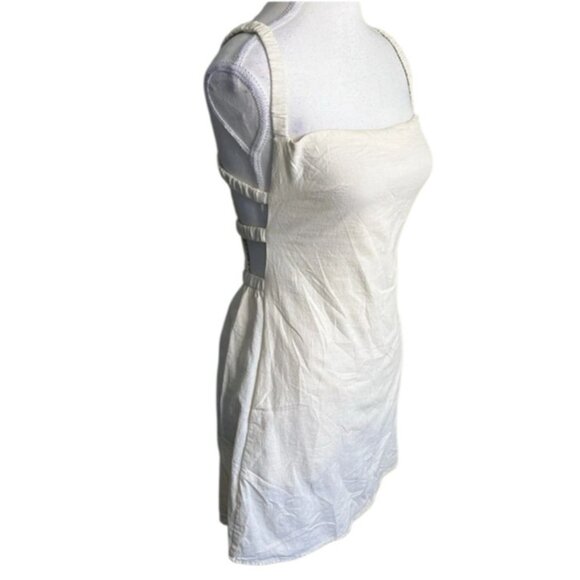 Isalis Cotton square neck Cream Strappy back side pockets mini Dress -size M - Picture 3 of 9